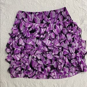 Worthington Purple Floral Ruffle Mini Skirt EUC